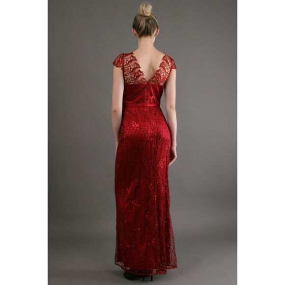 New! KAY UNGER Women's Lace Sequin Gown Dress Scarlet Red Size 8 - Picture 3 of 5